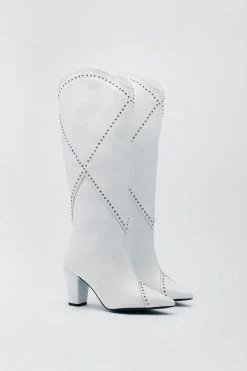 Faux Leather Studded Western Boots -Nasty Gal Sales Store Sales womens white faux leather studded western boots 2
