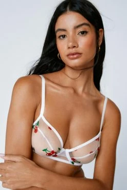 Glitter Cherry Underwire Mesh Lingerie Set