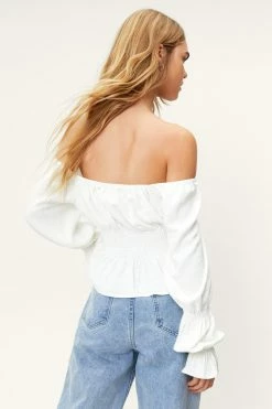 Linen Smocked Detail Long Sleeve Top 6 Linen Smocked Detail Long Sleeve Top -Nasty Gal Sales Store Sales womens white linen smocked detail long sleeve top 2