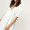 Linen V Neck Puff Sleeve Mini Dress
