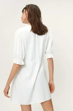 Linen V Neck Puff Sleeve Mini Dress 6 Linen V Neck Puff Sleeve Mini Dress -Nasty Gal Sales Store Sales womens white linen v neck puff sleeve mini dress 2