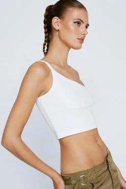 One Shoulder Strappy Ribbed Cami -Nasty Gal Sales Store Sales womens white one shoulder strappy ribbed cami 1 1