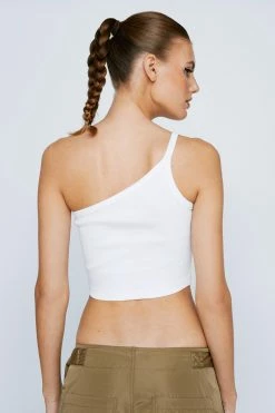 One Shoulder Strappy Ribbed Cami -Nasty Gal Sales Store Sales womens white one shoulder strappy ribbed cami 1 2
