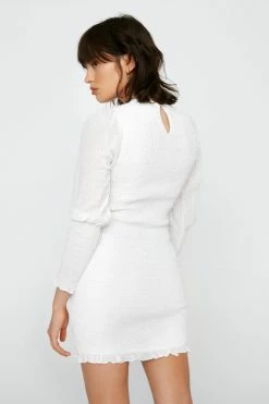 Petite Shirred Bodycon Mini Dress -Nasty Gal Sales Store Sales womens white petite shirred bodycon mini dress 2
