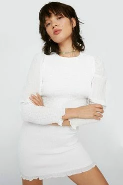 Petite Shirred Bodycon Mini Dress -Nasty Gal Sales Store Sales womens white petite shirred bodycon mini dress 3