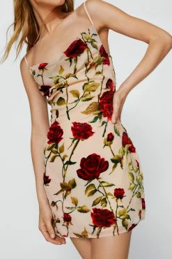 Rose Floral Devore Cowl Slip Mini Dress 5 Rose Floral Devore Cowl Slip Mini Dress -Nasty Gal Sales Store Sales womens white rose floral devore cowl slip mini dress 1
