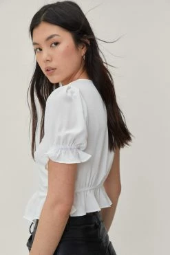 Ruched Tie Front Cropped Smock Top -Nasty Gal Sales Store Sales womens white ruched tie front cropped smock top 2
