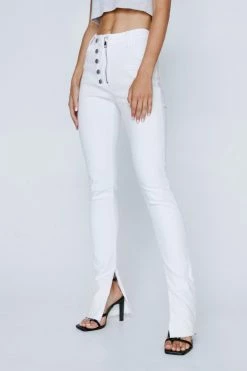 Split Hem Zip Front Button Detail Jeans -Nasty Gal Sales Store Sales womens white split hem zip front button detail jeans 1