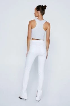 Split Hem Zip Front Button Detail Jeans -Nasty Gal Sales Store Sales womens white split hem zip front button detail jeans 2