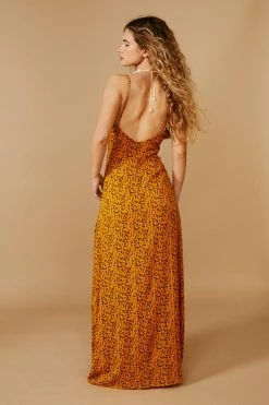 Animal Split Maxi Slip Dress -Nasty Gal Sales Store Sales womens yellow animal split maxi slip dress 2