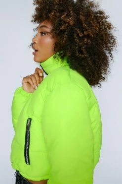 Cropped Puffer Zip Through Jacket -Nasty Gal Sales Store Sales womens yellow cropped puffer zip through jacket 1