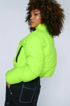 Cropped Puffer Zip Through Jacket -Nasty Gal Sales Store Sales womens yellow cropped puffer zip through jacket 2