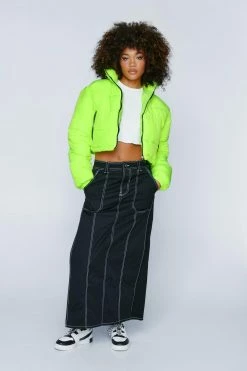 Cropped Puffer Zip Through Jacket -Nasty Gal Sales Store Sales womens yellow cropped puffer zip through jacket 3