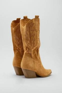 Faux Suede Cut Out Cowboy Boots -Nasty Gal Sales Store Sales womens yellow faux suede cut out cowboy boots 2
