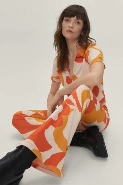 Retro Floral Print Flare -Nasty Gal Sales Store Sales womens yellow retro floral print flare 3