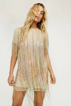 Tassel Beaded Mini Shift Dress -Nasty Gal Sales Store Sales womens yellow tassel beaded mini shift dress 4