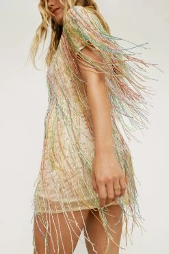 Tassel Beaded Mini Shift Dress -Nasty Gal Sales Store Sales womens yellow tassel beaded mini shift dress 5